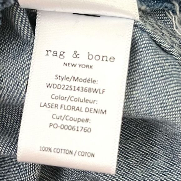 Rag & Bone Floral Cropped Button Up Denim Shirt with Raw Hem Sz Large NWT - Picture 10 of 14